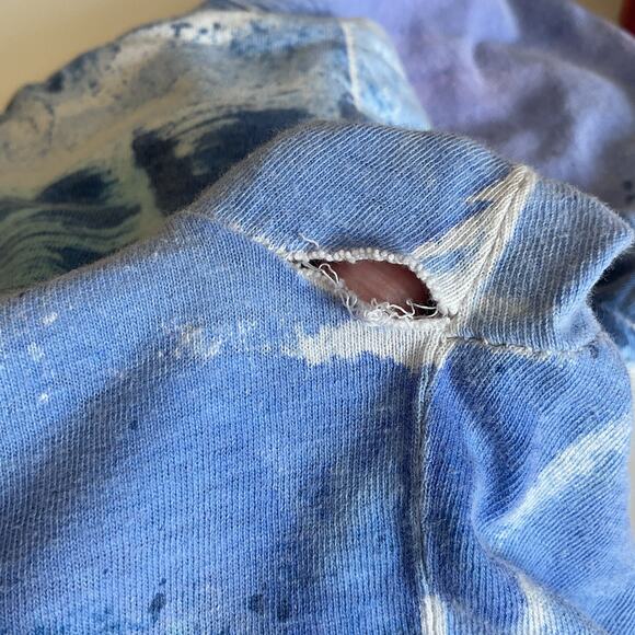 Vintage Single Stitch Ritz Pure Cotton Ice Tye Dye Tee Unisex XL Blue Thrashed - Picture 9 of 9